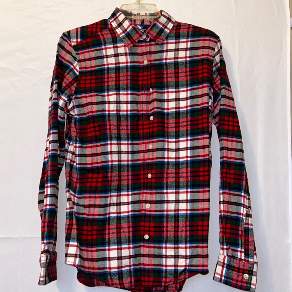 Lands End, long sleeve flannel shirt. red, white, and green colors Size 8 New